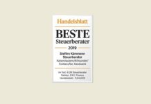 Fachzeitung Handelsblatt: Steffen Kämmerer „Bester Steuerberater“ 2019