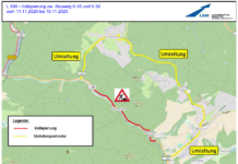 Vollsperrung zwischen der Abzweigung K 55 Stelzenberg und K 50 Trippstadt im Bereich des Unterhammers sowie der Klug´sche Mühle