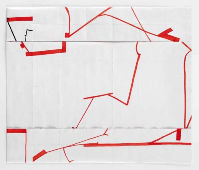 Hanns-Schimansky_gelbe-Faltung_o.T._ 2019_Faltung-Tusche-Gouache_ Foto-Eric-Tschernow_(c)Hanns-Schimansky