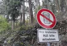 Unvermeidbarer Abfall gehört in die Tonne, nicht in den Wald!