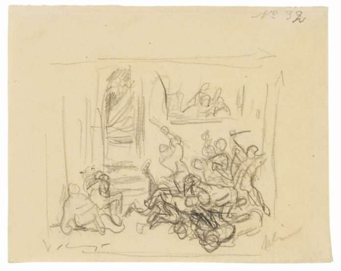 Max-Slevogt_Benvenuto-im-Handgemenge-mit-seinen-Gegnern_1911-12_Bleistiftskizze