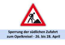 Sperrung der südlichen Zufahrt zum Opelkreisel – 26. bis 28. April