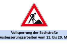 Vollsperrung der Bachstraße – Ausbesserungsarbeiten vom 11. bis 20. Mai