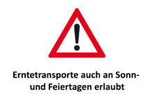 Erntetransporte auch an Sonn- und Feiertagen erlaubt