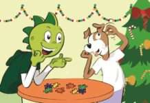 Auch Jolinchen, das grüne Drachenkind der AOK, wartet sehnsüchtig auf Weihnachten