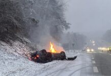 PKW gerät nach Überschlag in Brand….