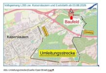 Vollsperrung zwischen Stadtgrenze Kaiserslautern und Eselsfürth