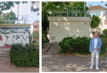 Graffiti und Aufkleber an der Luftmessstation am Rathausplatz entfernt